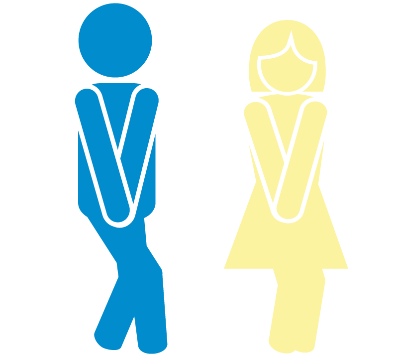Illustration von Mann und Frau, die auf die Toilette müssen