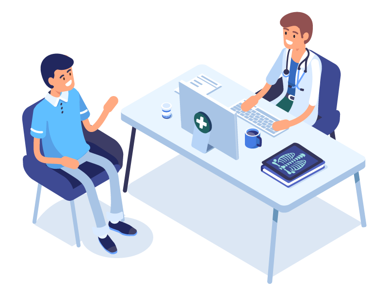 Vektor-Illustration eines Patienten und einem Arzt